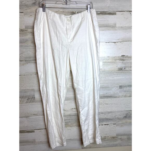 NYDJ Women’s 8 optic white Marilyn Ankle Pants Linen Blend Straight Trouser NWT - Picture 1 of 6